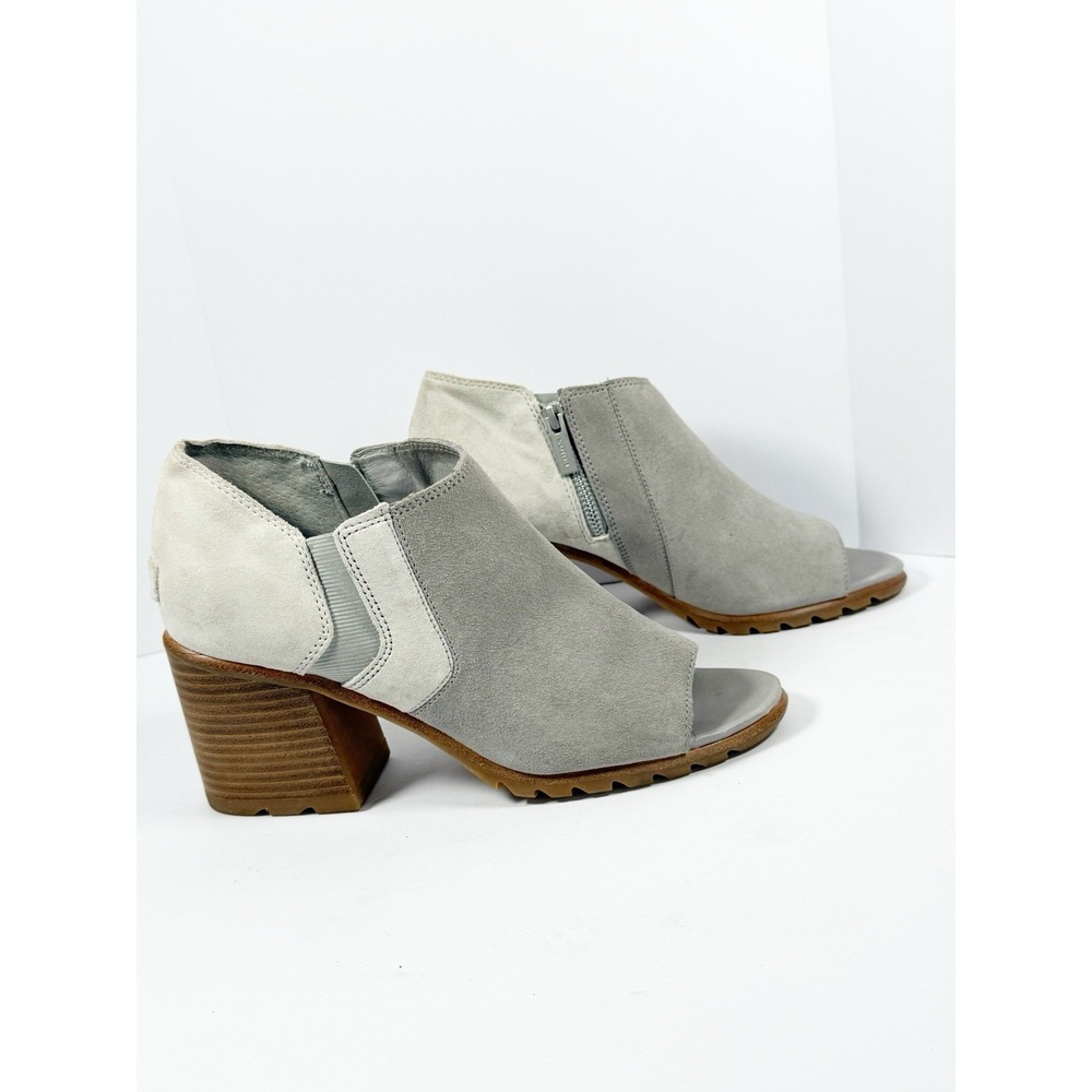 Sorel Nadia Peep Toe Bootie Suede Leather Block Heel Chunky Boho Gray Size 9.5 - Picture 14 of 14